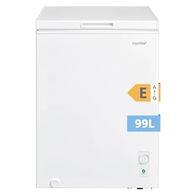 COMFEE' RCC102WH2EU(E) Congélateur coffre autonome 99L, conversion congélateur/réfrigérateur, compresseur inverter, classe 4 étoiles, pour dépendances/garages, blanc [Classe E]