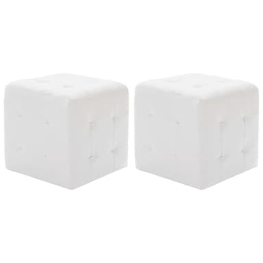 vidaXL 2X Poufs Tabouret Cube de Salle de Séjour Repose-Pied de Salon Ottoman Chambre à Coucher Maison Intérieur Confortable Blanc Similicuir