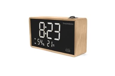 THOMSON Radio Réveil Projecteur Plafond, Double Alarme, Affichage Température et Humidité, Radio FM, Reveil Matin Numérique avec Port Chargeur USB-C - CP202T