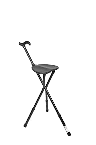 KMINA Canne Siège Pliante Légère (Réglable en Hauteur), Chaise Pliante Portable, Aluminium, 3 Pieds, Noir - Modèle Pro