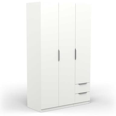 Armoire Dressing avec Penderie Moderne 3 Portes 2 Tiroirs 4 Niches – Coloris Blanc Mat - 119,4 x 51,1 x 203 cm