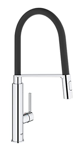 GROHE Robinet de cuisine évier Feel, Robinet avec douchette extractible, Bec en forme de U, Inverseur 2 jets, Installation et nettoyage facile, Supersteel, 31489000 (Import Allemagne)