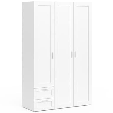 IDMarket - Armoire 3 Portes VITO Blanc penderie 120 cm avec 2 tiroirs et étagères