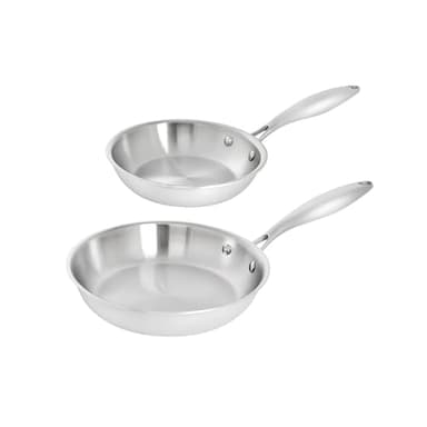 TeCuisine – Lot de 2 Poêles Inox 18/10 Triply – 18 cm – 24 cm – Sans Revêtement – Sans PFAS, PFOA, PTFE – Compatible Tous Feux Dont Induction – Manche Riveté Froid – Cuisson Saine et Durable