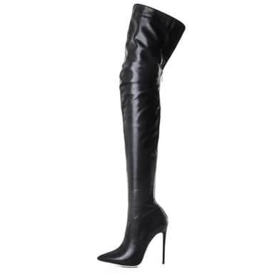 EXECAB Bottes au Dessus du Genou pour Hommes et Femmes, Talons Hauts, Fermeture éclair en Cuir, Cuissardes Hautes, Bottes au Genou, Grande Taille, Fermeture éclair au Dos,Noir,47 EU