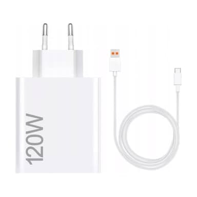 Xiaomi 120 W HyperCharge Combo (Type-A) - Chargeur de 120 W, Port USB, câble USB-C, Identification Intelligente des appareils, Blanc (Version ES)