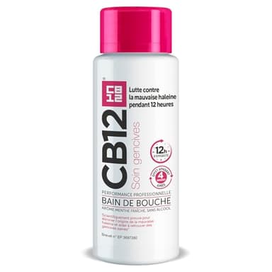 CB12 - Bain de bouche - Soin gencives - Sans alcool - Combat la mauvaise haleine pendant 12 heures - Aide à restaurer et maintenir des gencives saines - Arôme menthe fraîche - 250 ml