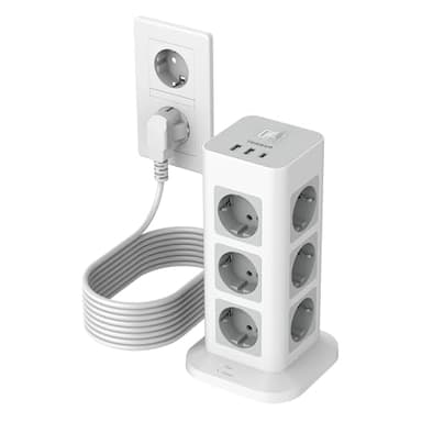 TESSAN 15 en 1 Tour Multiprise 12 Sortie AC avec 3 USB, Parafoudre et Surtension avec Interrupteur, 3600W Prise Multiple avec 10 Mètre Cable, Secteur USB C pour Maison, Bureau, Gris
