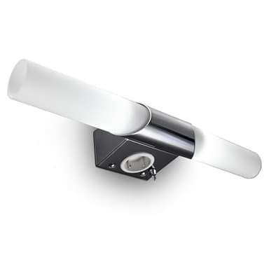 B.K.Licht - Applique miroir avec prise de courant, couleur de lumière blanc chaud, interrupteur à bascule, applique miroir salle de bain, miroir lampe, applique lampe, 44,5x6x11 cm, chrome