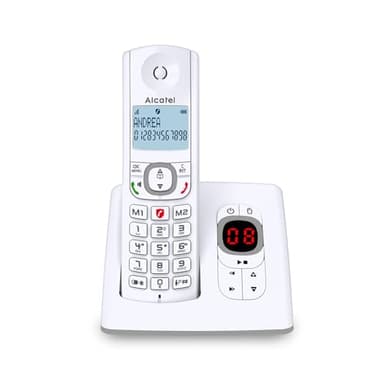 ALCATEL F530 Voice - Téléphone Fixe Sans Fil DECT Avec Répondeur - Grand Écran Rétroéclairé - Mains Libres - Fonction Blocage Des Appels - 2 Touches De Mémoires Directes - Blanc/Gris
