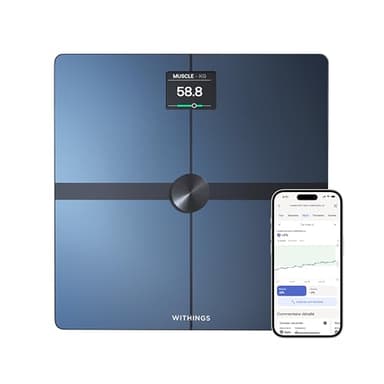 WITHINGS Body Smart - Balance connectée avec composition corporelle avancée (Poids, Masse grasse/Musculaire/Osseuse, Eau, Indice de graisse viscérale), Balance pèse personne WiFi et Bluetooth, Noir