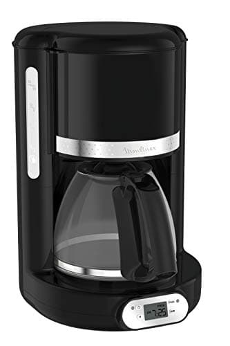 Moulinex Cafetière filtre programmable 24h, Design noir vintage, Capacité 1,25 L, 10 à 15 tasses, Porte-filtre pivotant, Maintien au chaud 30 min, Verseuse verre, Soleil FG380B10