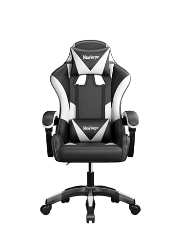 VitaForge Fauteuil Gaming Fauteuil Bureau, Chaise de Jeu Ergonomique avec Réglable en Hauteur, Support Lombaire et Appui-tête - Cuir PU, pour Le Bureau ou Le Jeu (Noir et Blanc)