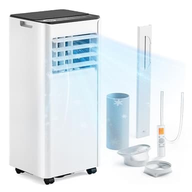 EUHOMY Climatiseur mobile 9000 BTU 2,6 kW (avec télécommande), climatiseur portable quatre en un, fonctionnement silencieux, écran LED, surface couverte 25 m², minuterie 24 heures
