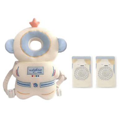 Furforstk protege tete bebe chute avec genouillères casque bebe antichoc protection Réglable coussin anti chute bébé, protection tête bébé pour ramper et marcher (Astronaute)
