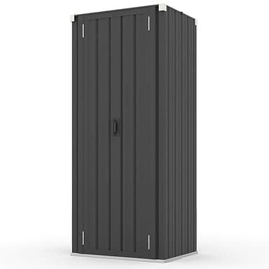 YODOLLA Abri de Jardin Métal, Armoire de Rangement Extérieure à 3 Niveaux, Étagères Réglables & Portes Verrouillables pour Jardin, Garage, Stockage d’Outils, 76 x 55 x 178 CM, Gris foncé