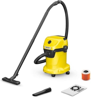 Karcher Aspirateur Eau et poussière WD 3 V-17/4/20 avec Filtre à Cartouche, Sac filtrant Non tissé, 1000 W, réservoir en Plastique : 17 L, Tuyau d'aspiration : 2 m et Rangement de Tuyau, Fonction