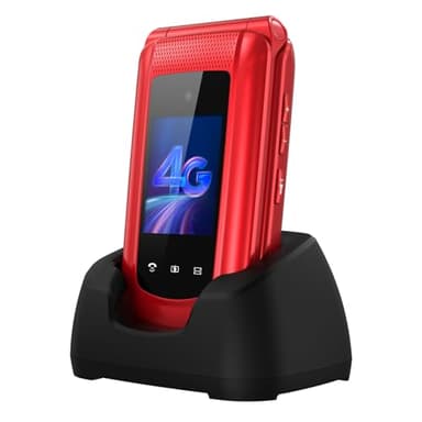 Tosaju Téléphone portable senior 4G Téléphone à clapet à gros boutons pour personnes âgées débloqué simple et facile à utiliser avec écran 2,4" + 1,8" bouton SOS station de charge et batterie 1000 mAh