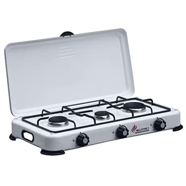 INTEC- Réchaud à gaz 3 feux 4100W Brûleurs fonte amovibles Grille et Couvercle Plaque de Cuisson Gaz Butane ou Propane