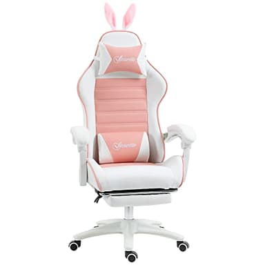 Vinsetto Chaise Gaming Fauteuil Gamer Fauteuil de Bureau Ergonomique avec Support Lombaire, Hauteur réglable, Dossier inclinable, Repose-Pieds, Oreilles de Lapin et Appui-tête, Rose