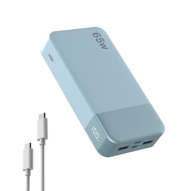 NOBIS Batterie Externe 20000mAh 65W Power Bank Double USB-C PD 3.0, Batterie Externe Charge Rapide 4 Ports Simultanés, Mode Courant Faible, pour Laptop, Téléphone, Tablette