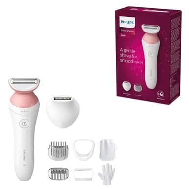 Philips Rasoir féminin Série 6000 sans fil avec 6 accessoires inclus, dont un gant exfoliant, une tondeuse bikini (modèle BRL146/00)