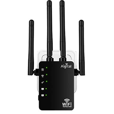 Répéteur WiFi Longue portée, Amplificateur WiFi AC1200 Double Bande 2.4GHz et 5GHz avec 4 Antennes Externes, Wifi Extender Mini Puissant avec 2 Port Ethernet, jusqu'à 120㎡ compatible toutes Box