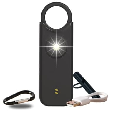 VOLTEK kit sifflet et Alarme personnelle (Noir) Femme Defense + detecteur Porte et fenêtre autodéfense Auto Alarme Mini Autonome + sifflet Urgence personnelle Lampe puissante 135 DB, USB-C, Guide