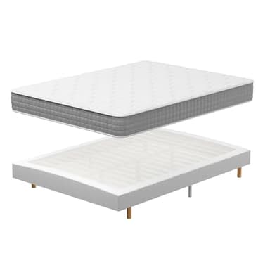 DEWINNER Ensemble Matelas et Sommier 140x190, Lit 140x190 avec Sommier tapissier et Matelas Ressorts Ensachés 140x190x20,9 Pieds Inclus,Matela 2 Personnes (Pack Matela+Sommier tapissier)