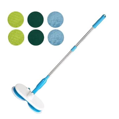 Balai électrique sans Fil, 150 TR/Min Nettoyeur Sol pour Surfaces Dures Rechargeable avec 6 Tampons Rechange Réutilisables, Balai pour Planchers Bois Franc, Balai à Franges