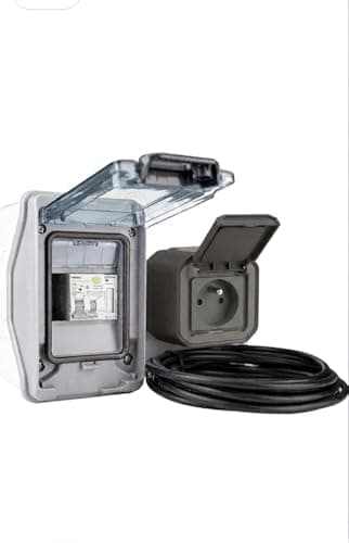 Prise française pour voitures électriques avec prise de charge IP54, petit répartiteur et interrupteur FI/LS 20 A pour voitures EV, kit complet avec câble de 5 m 3 x 2,5 mm (avec compteur numérique de