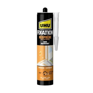 UHU Fixation Néoprène - Colle Extra Forte Et Rapide - Fixation Solide Tous Matériaux : Bois, Plâtre, Béton, Métal, Pierre - Intérieur/Extérieur - Beige - Cartouche 350 g