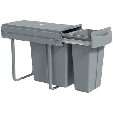 HOMCOM Poubelle cuisine coulissante encastrable 30L avec 2 compartiments amovibles, poubelle sous évier avec couvercle givré, coulissement fluide et poignée, pour déchets et recyclage, gris