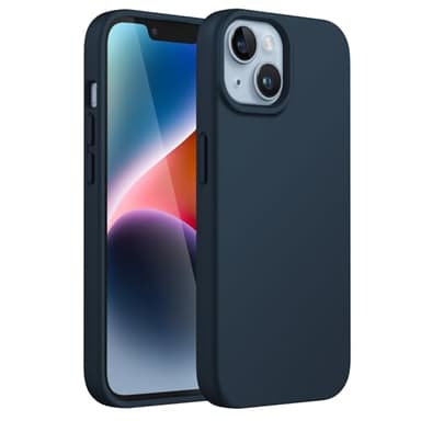 JETech Coque Silicone pour iPhone 14 6,1 Pouces, Protection Complète du Corps au Toucher Soyeux, Étui Housse Anti-Chocs Doublure Douce en Tissu Microfibre (Marine)