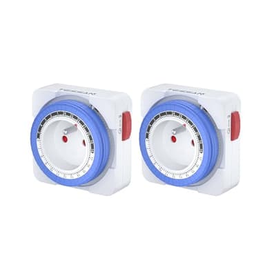 TESSAN Prise Minuteur Programmable 24 Heures, Programmateur Courant 3680W, Timer Prise Electrique à 96 Segments, Intervalle de 15 Minutes, Minuterie de Cycle Quotidien, pour Lampes