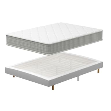 TEENO Ensemble Sommier et Matelas 140x190 cm, Lit 2 Personnes Complet avec Sommier Tapissier et Matelas Memoire de Forme, Confort, Respirant (Matelas 140x190x25+Sommier)