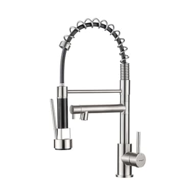 Ibergrif Mitigeur Robinet Cuisine avec Douchette 2 Jets 360° Pivotant, Double Bec Professionnel, 2 Modes Pulvérisation, Arc Élevé Acier Inox Économe en Eau, Design Moderne, M22144A