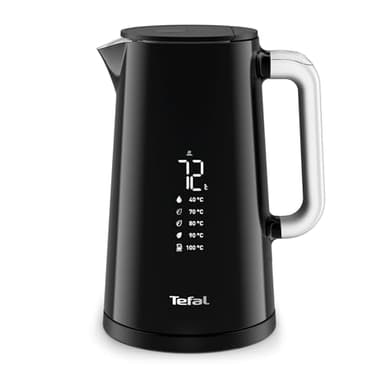 Tefal Bouilloire électrique, Ébullition rapide, 1,7 L, Arrêt Automatique, Filtre amovible, Écran numérique, 5 températures, Maintien au chaud 30 min, Intérieur inox, Smart'n Light, Noire, KO850810