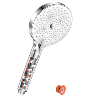 YEAUPE PRO Pommeau de Douche Économie d'Eau Anti-calcaire Grand (130mm de Diamètre), Haute Pression avec 6 Types de Jets, Blanc Chrome