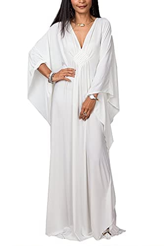 YOUKD Robe Longue Caftan Longue Couleur Unie pour Femmes, Plus la Taille Homewear Bikini Beach Peignoirs
