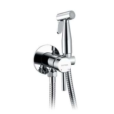 GRIFEMA Douchette WC & Kit Robinet Bidet Argent – Mitigeur Laiton avec Flexible 1,5 m, Pulvérisateur, Robinet d’Arrêt et Support Mural, Eau Chaude & Froide, G154-1
