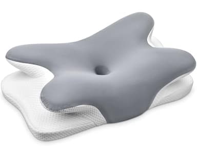 Ehomfory Oreiller Ergonomique Cervical, 2 en 1 Oreiller Memoire Forme pour la Nuque, pour Dormir sur Le côté, Le Dos et Le Ventre, 67 x 37 x 9/12cm (Gris)