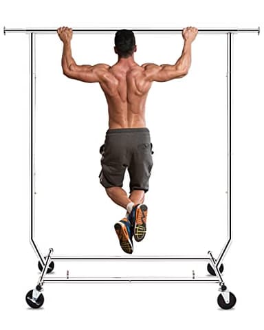 HOKEEPER Portant à vêtements robuste sur roulettes - Réglable - Capacité de 110 kg - Pliable - Assemblage rapide - Espace extensible - 129-109,5 x 56 x 168-180 cm - Acier chromé