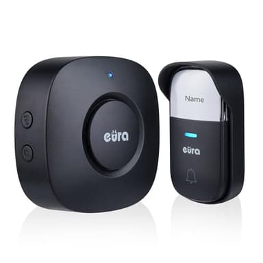 Sonnette sans fil "EURA" WDP-52A3 - cinétique, sans batterie, extensible, 230 V CA, 38 mélodies, portée jusqu’à 200 m, IP55, porte-nom - noir