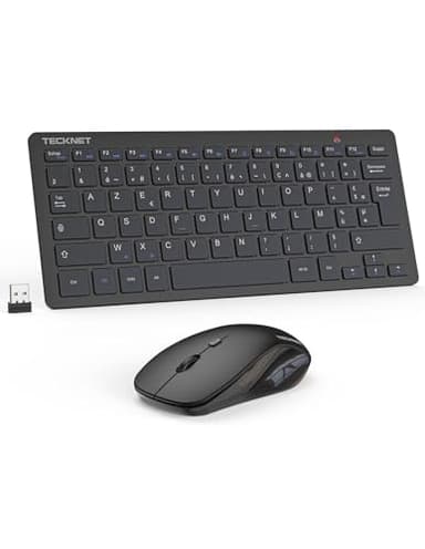TECKNET Clavier et Souris sans Fil, 2,4 G Silencieux avec Récepteur Nano USB, France AZERTY, 12 Raccourcis Multimédia pour Ordinateur, PC, Ordinateur Portable, Ordinateur de Bureau