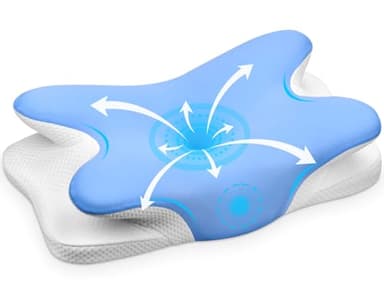 Ehomfory Oreiller Ergonomique Cervical, 2 en 1 Oreiller Memoire Forme pour la Nuque, pour Dormir sur Le côté, Le Dos et Le Ventre (Bleu)