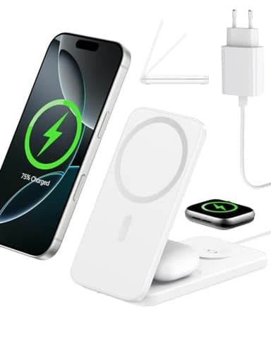 XNYAND Station de Charge 3 en 1 Compatible MagSafe pour Apple, Chargeur à Induction Magnétique Pliable pour iPhone 17/16/15/14/13/12 Pro/Max, Apple Watch Ultra/Series et AirPods Pro Charge Rapide
