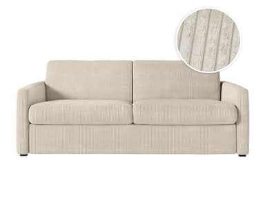 LOUNGITUDE - Agathe - Canapé Convertible - Express - 3 Places - Véritable Matelas - en Velours côtelé - 140x190 - Beige