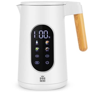 ForMe Bouilloire Electrique Inox 1,7L Contrôle de Température Réglable 40-100°C I LED Affichage de la Température I Fonction de Maintien au Chaud I Protection Anti-ébullition I Théière Sans BPA