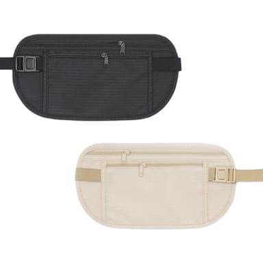 LBJFYHJN Lot de 2 ceintures cachées, ceinture anti-vol, ceinture de sport, ceinture réglable, imperméable, convient pour les téléphones portables, passeports, espèces, noir, beige, normal